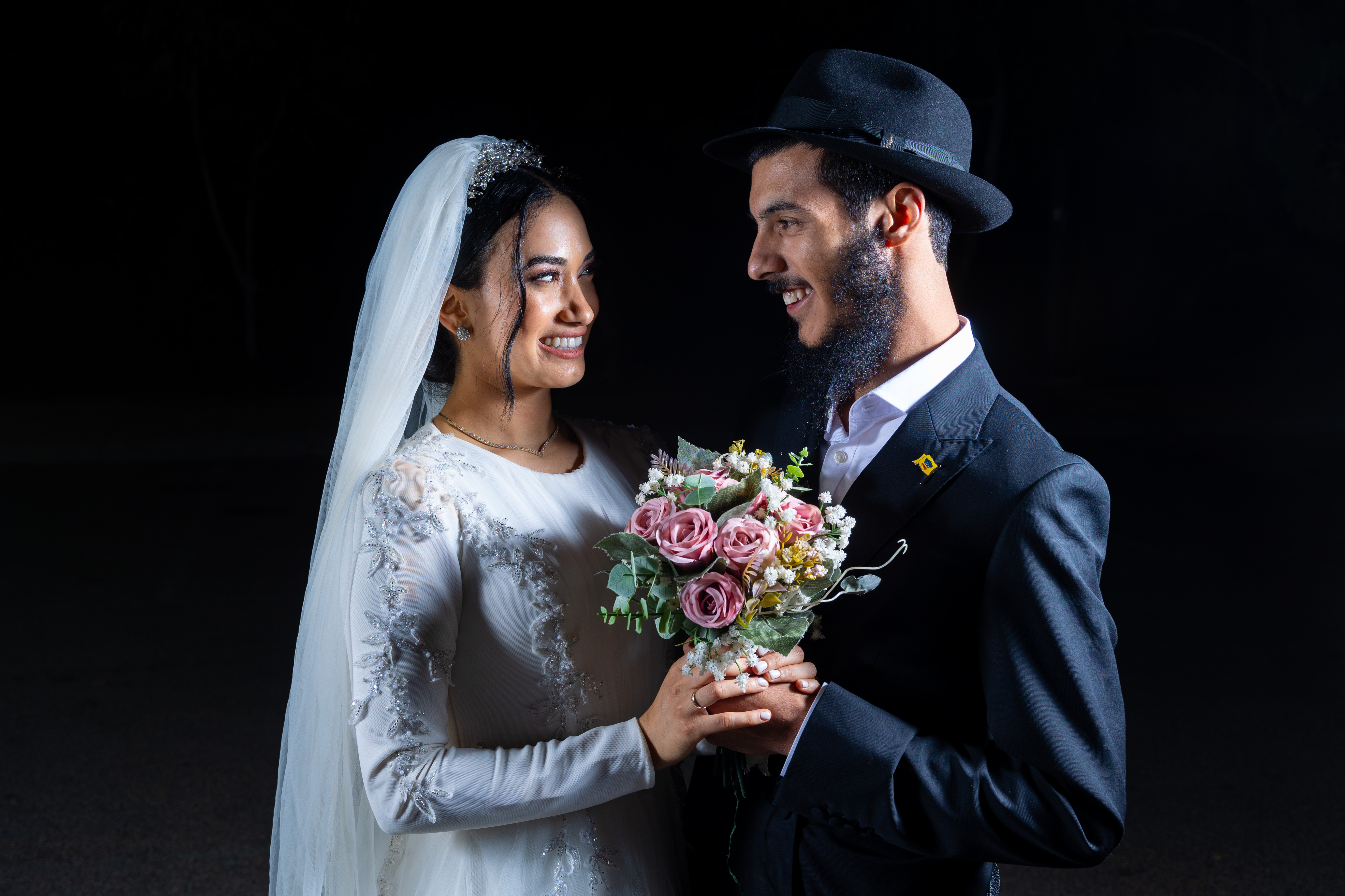 Bride and groom sharing a smile